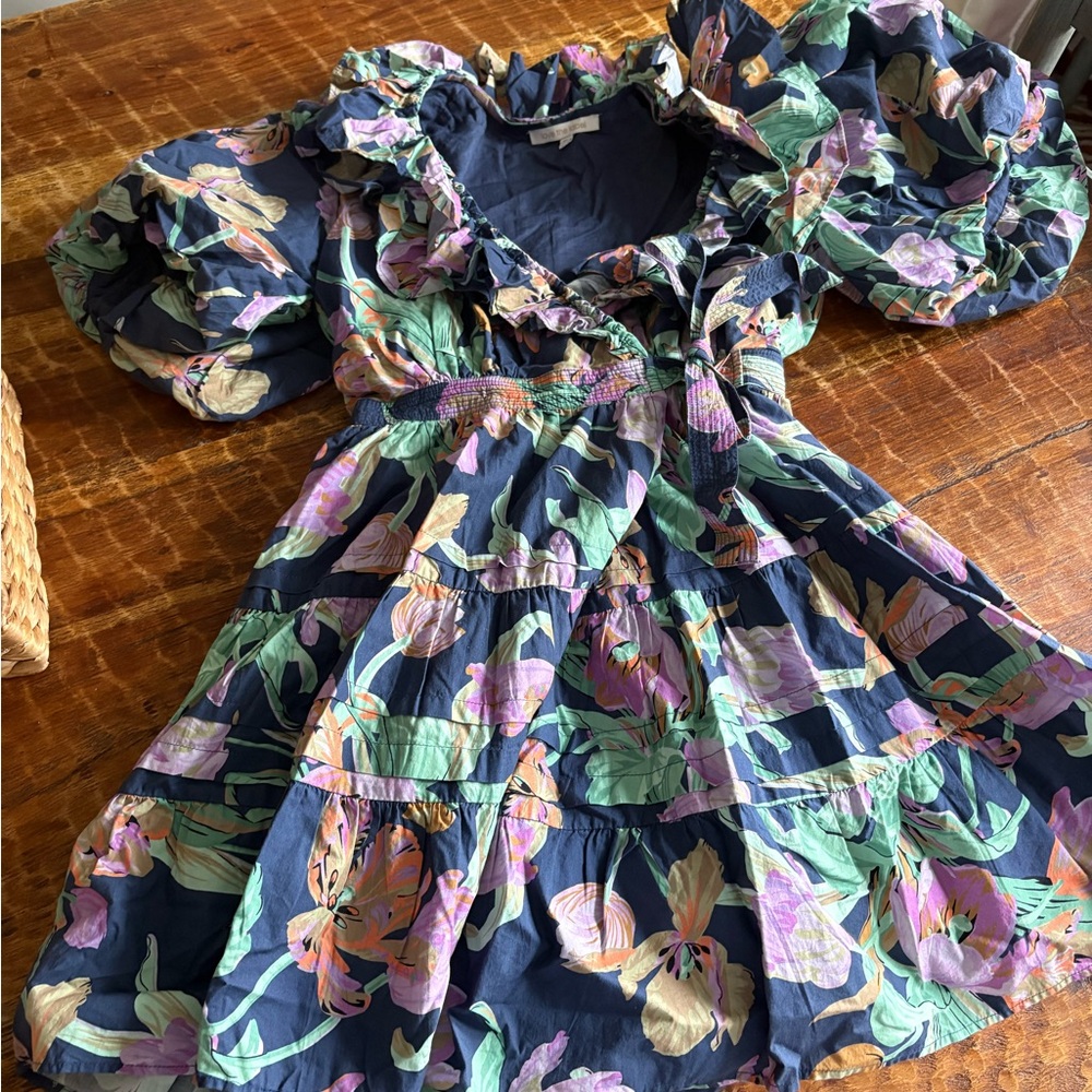 Love the Label Remy Sleeve Mini Wrap Dress in Topanga Navy Print Medium